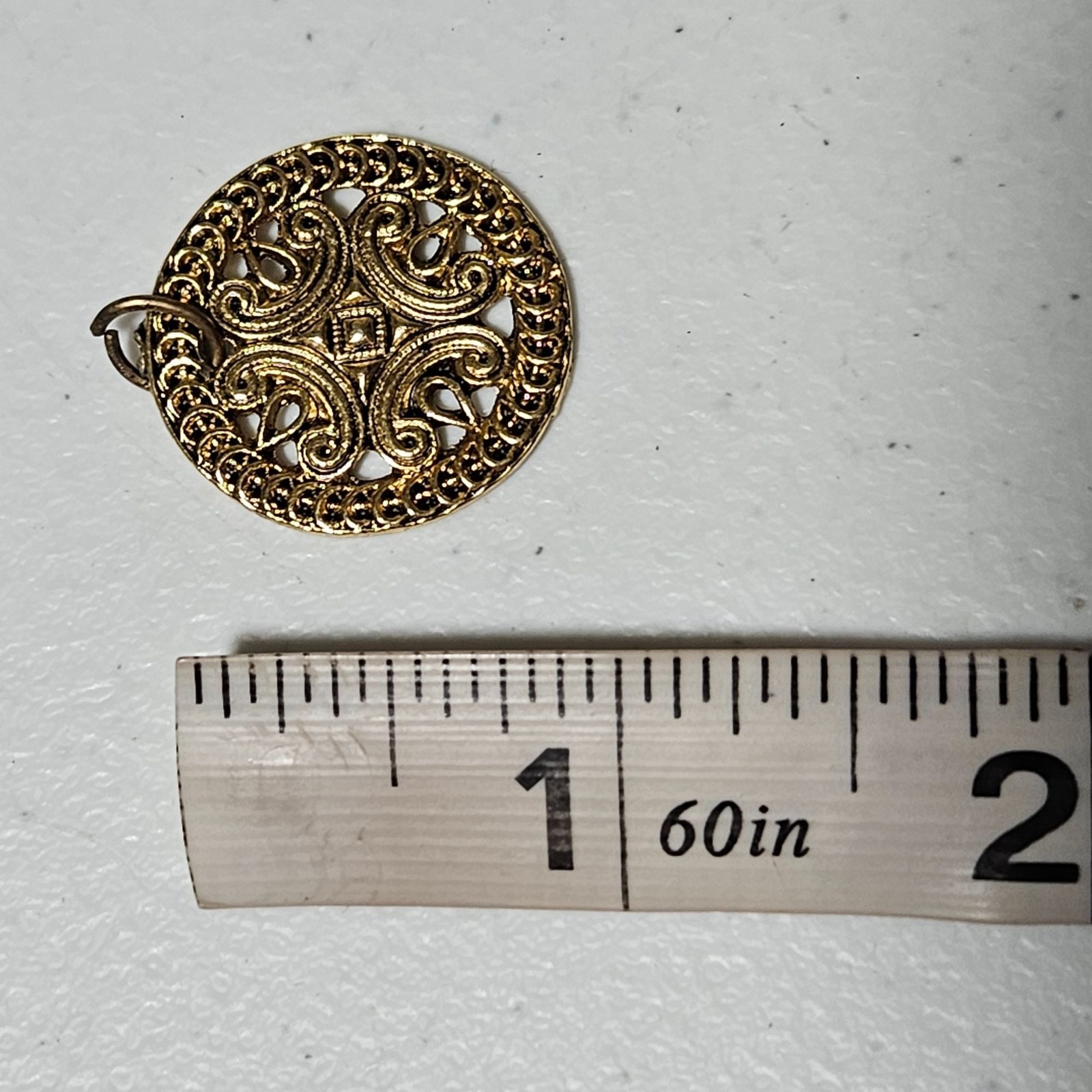 Vintage Gold Tone Filigree Medallion Pendant Statement Spiritual Fashion Jewelry