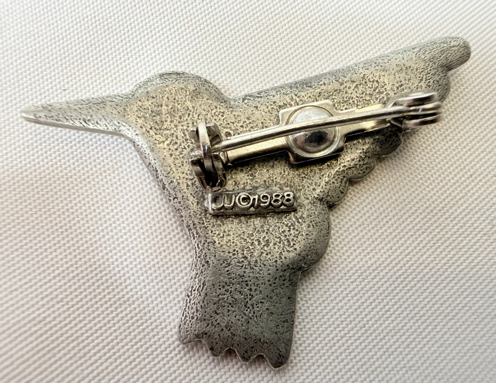 Vintage JJ JONETTE Silver Tone Pewter South Western Bird Pin Brooch 1988