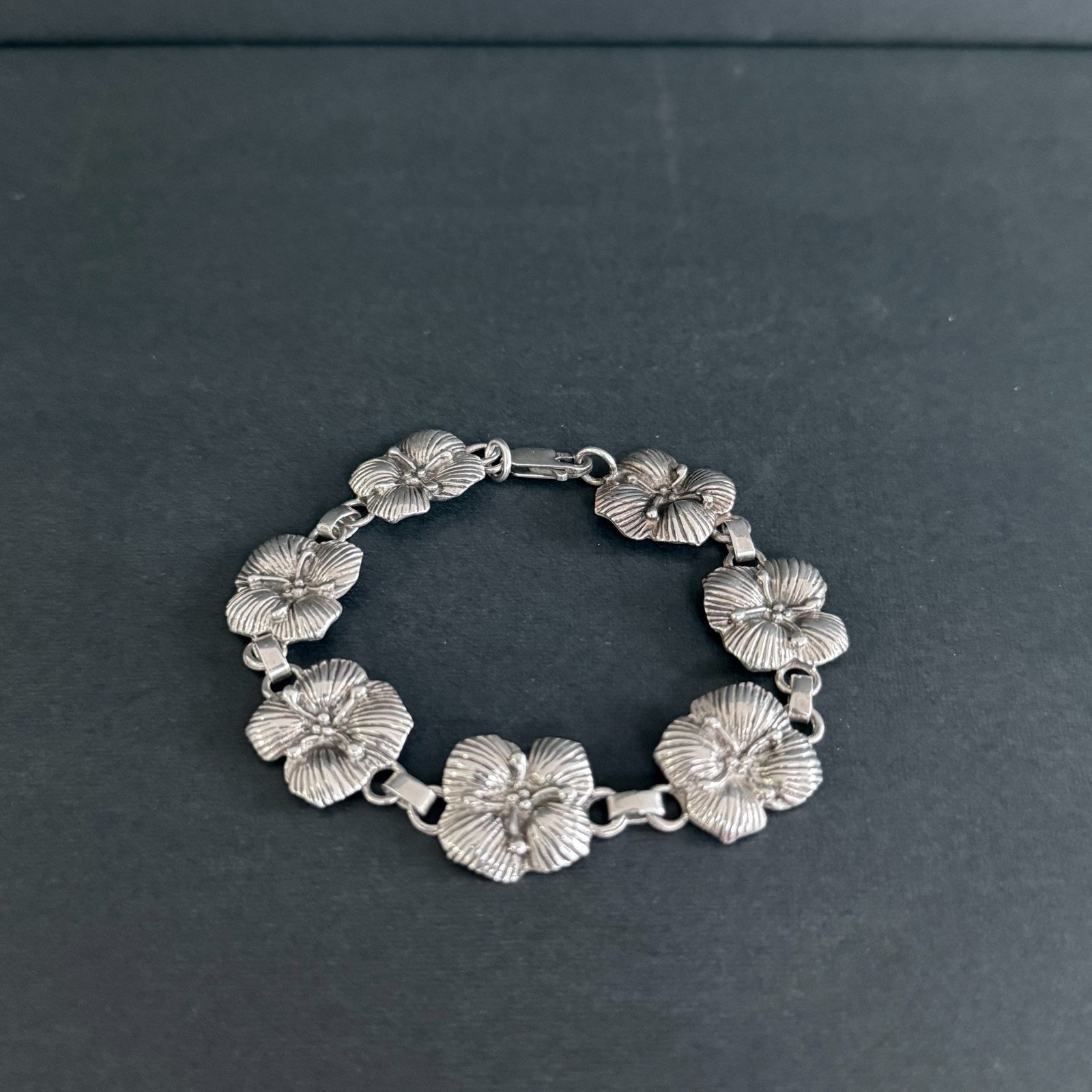 Carol Felley Sterling Silver Flower Link Bracelet 7.25 in Vintage 1988