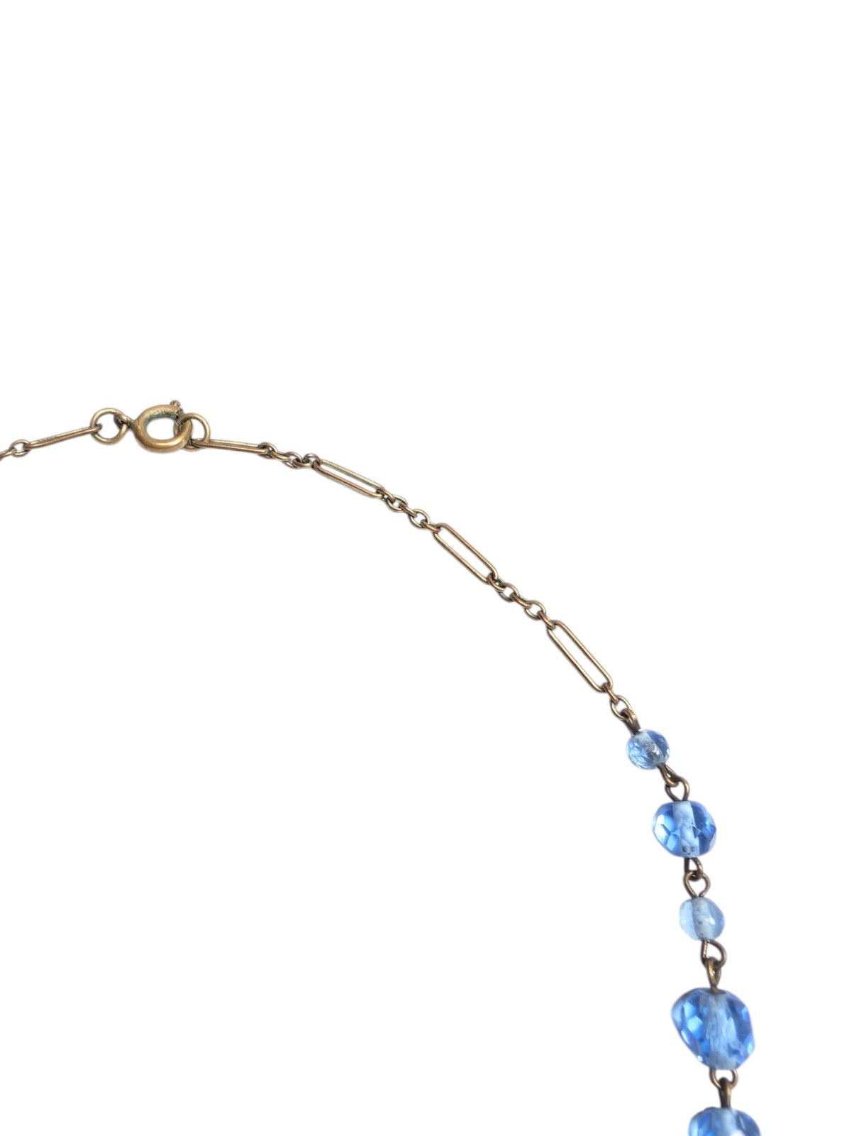 Czech Glass Necklace Blue Lozenge Art Deco Drop Pendant Faceted Filigree