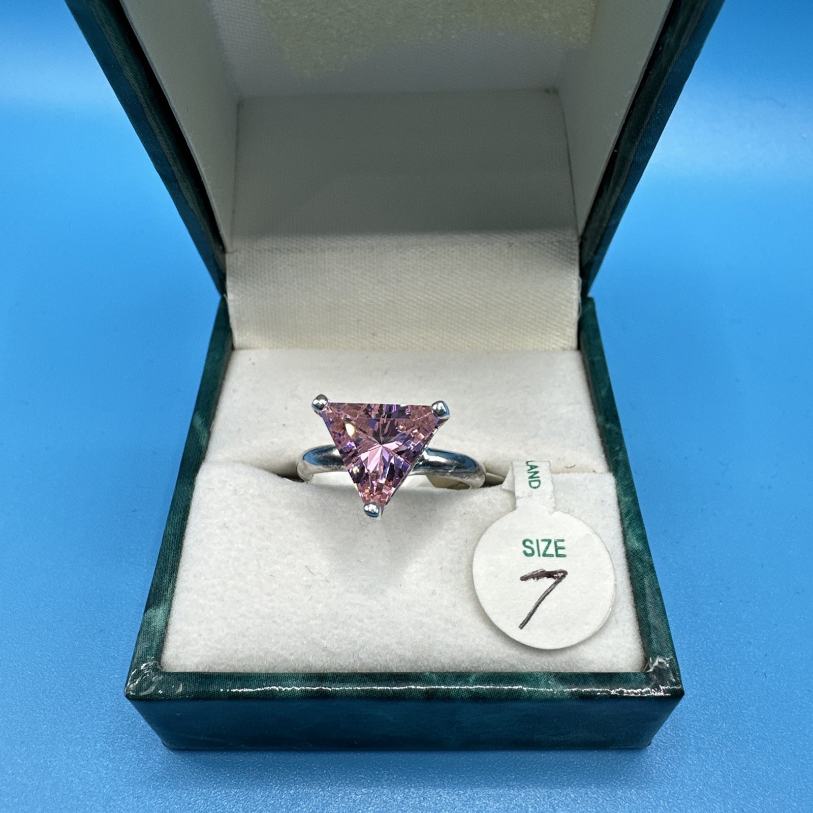 Suzanne Somers 925 Silver Trillion Cut Pink CZ Stud Earrings & Ring Size 7 Set