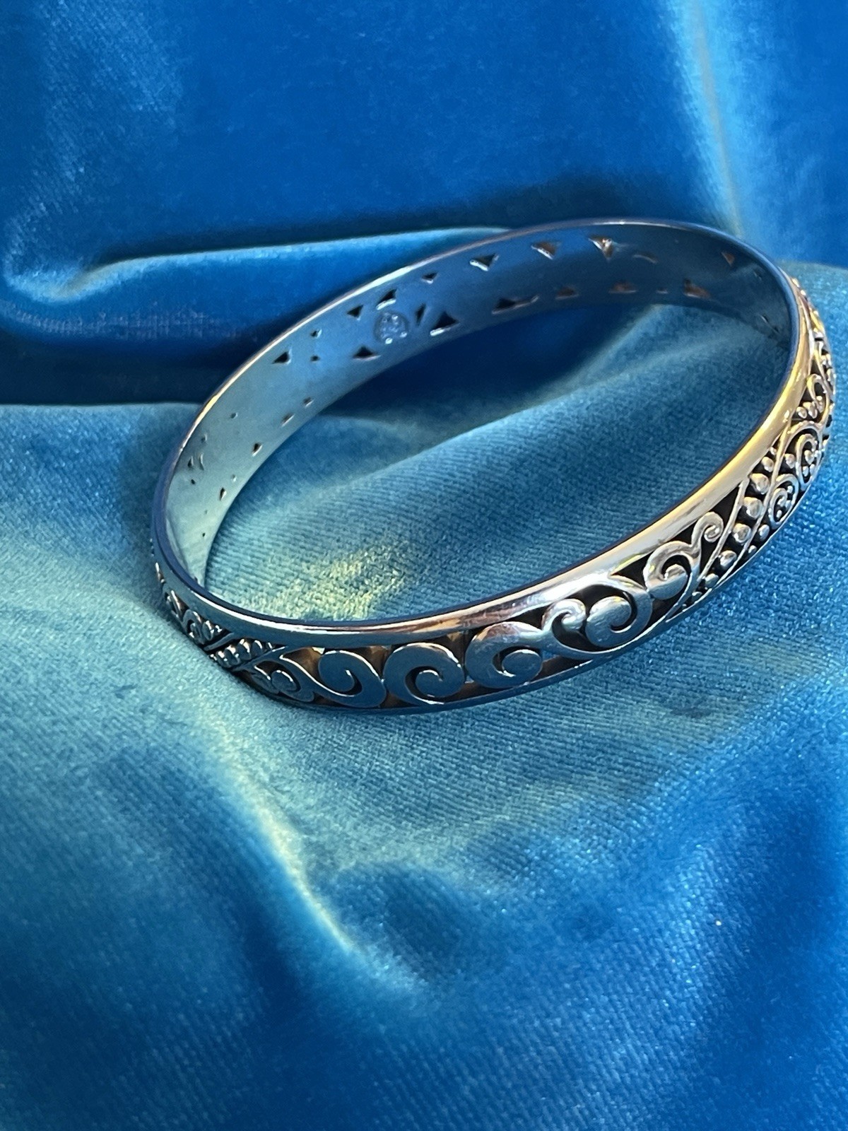 Vintage Brighton Silver Plated 8 1/4” Bangle Bracelet Fillagree Signed 20 1/2cm