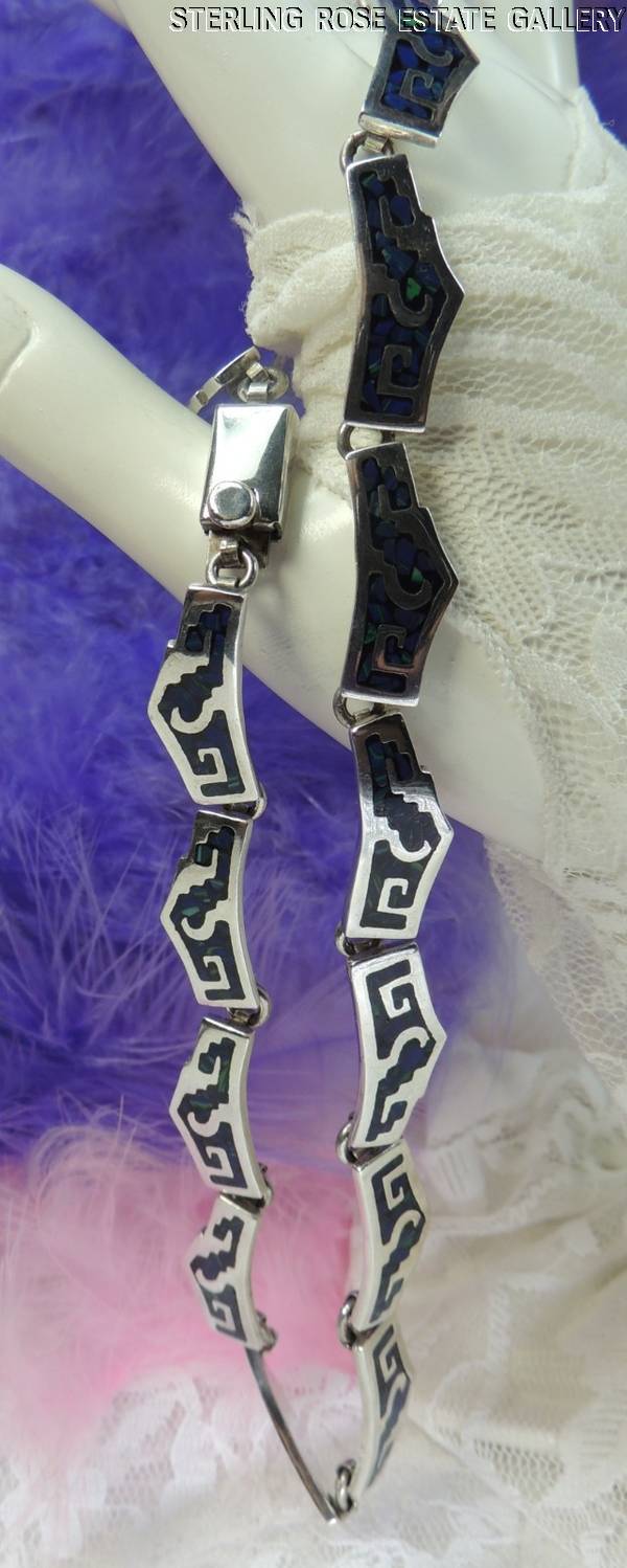 AZURE INLAID STURDY Sterling Silver 0.925 Estate 17″ NECKLACE w/ TONGUE & GROOVE