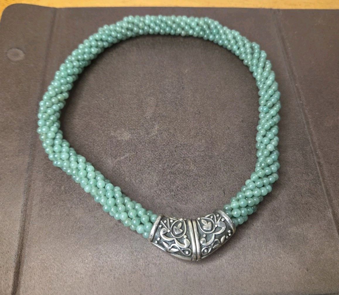 VINTAGE KANCAP 875 SILVER JADE ? BEAD NECKLACE