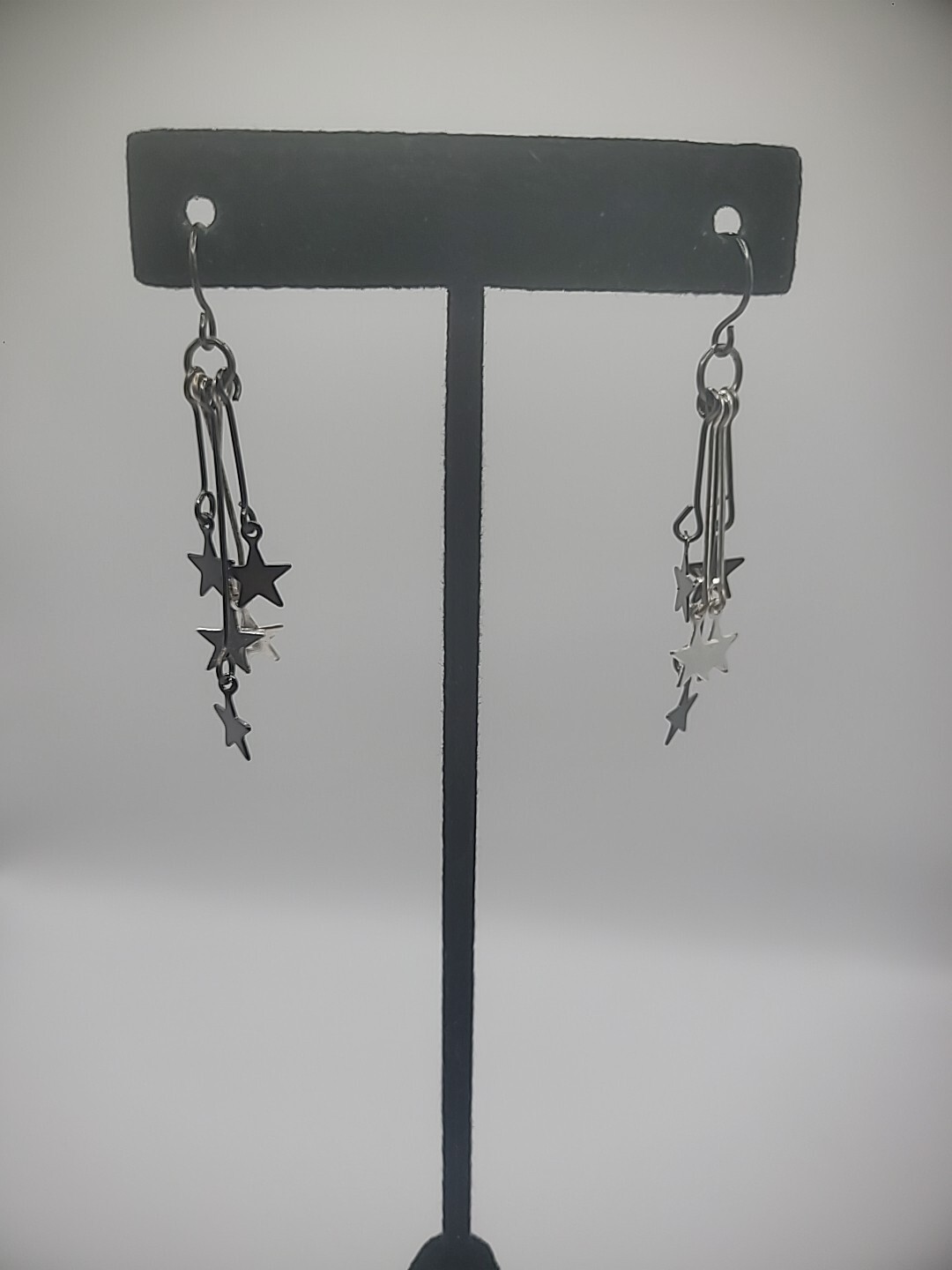 Silver Tone Hook Pierced Earrings Drop Dangle Multiple Stars Jewelry Costume