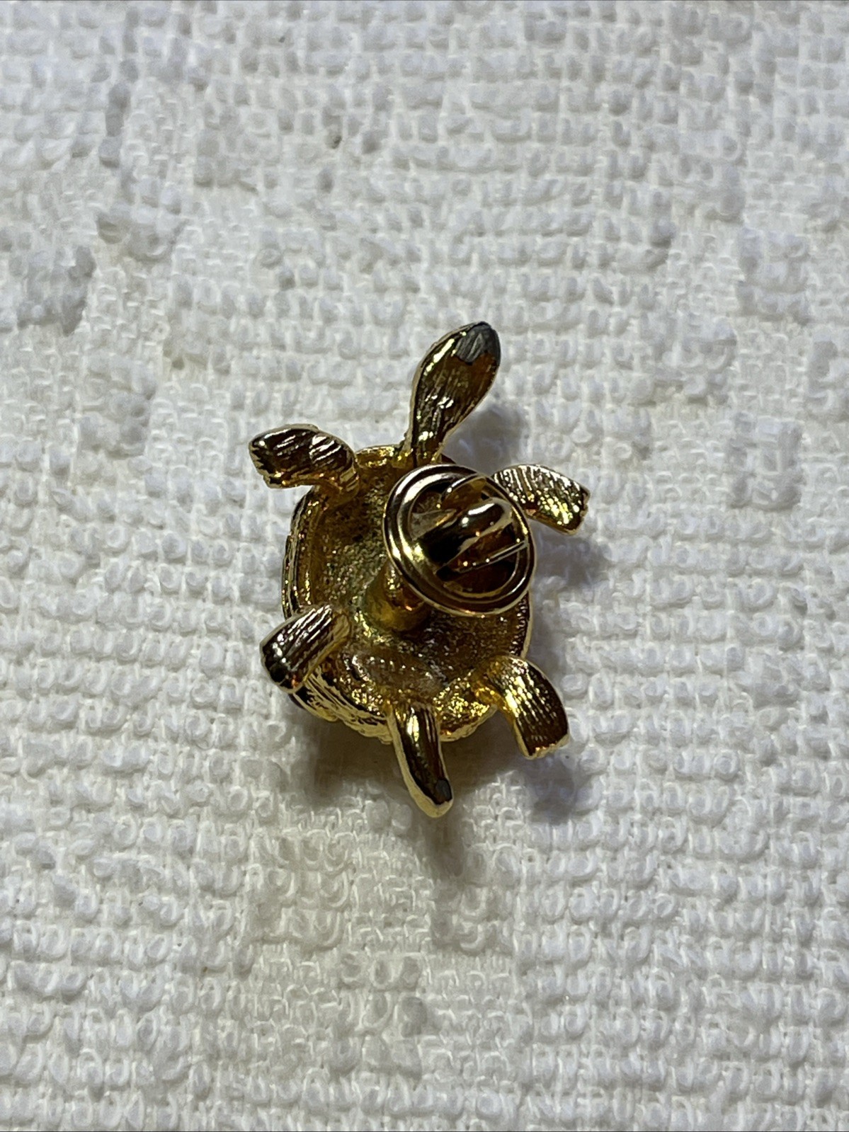 Vintage Gold Toned Turtle Brooch / Pin With Colorful Stones