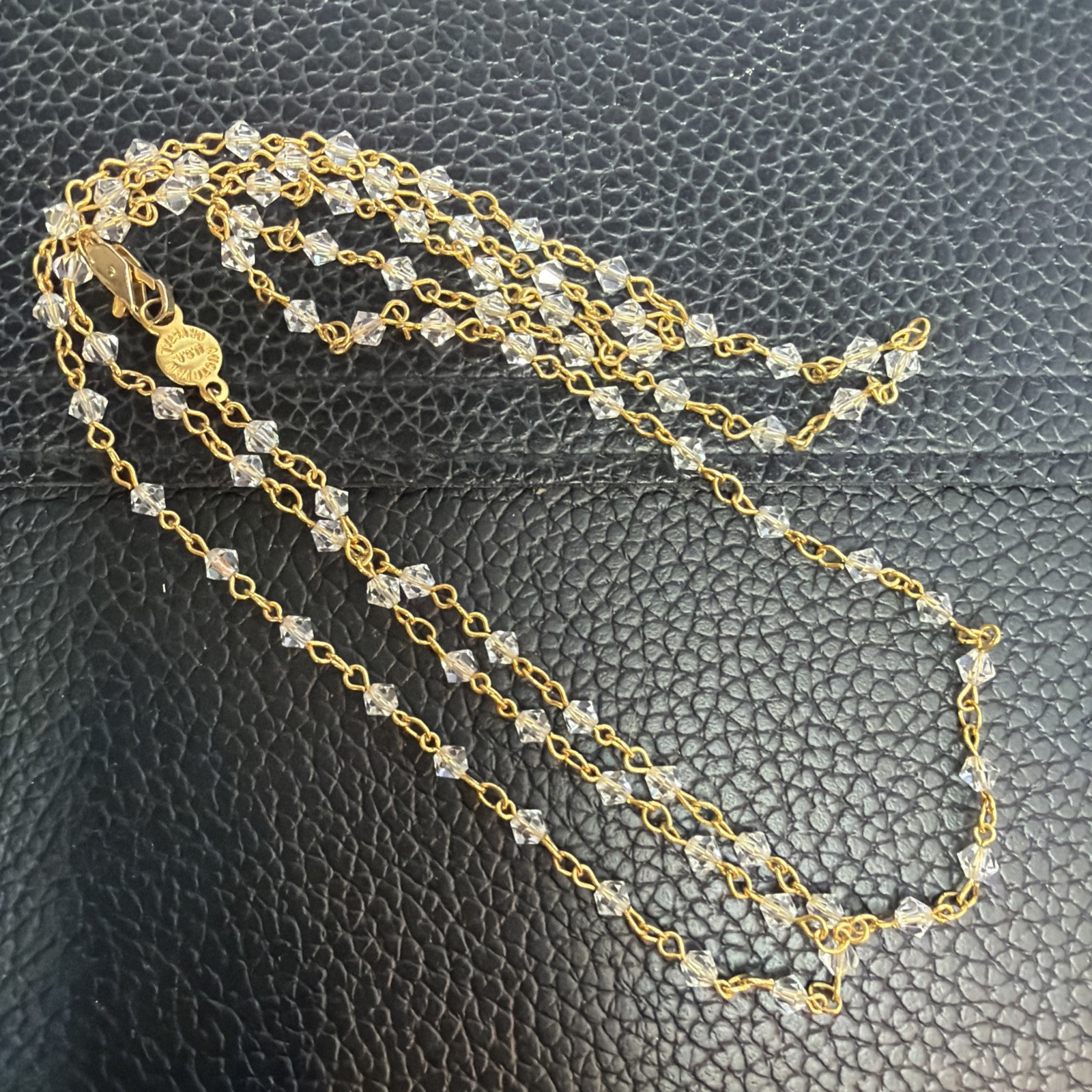 Vintage AUSTRIAN CRYSTAL USA – Gold tone Clear Crystals 35” Necklace