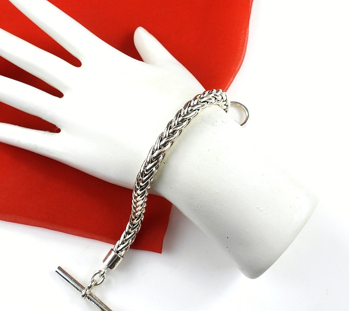 Vintage Sterling Silver 925 Wheat Chain Bracelet Toggle Clasp 7.5″ Spiga Women