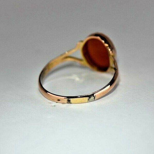 Vintage 9 Karat Rose &yellow Gold German Carved Sardonyx Cameo Ring European