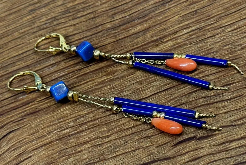 Earrings silver 925 natural coral Lapislazuli
