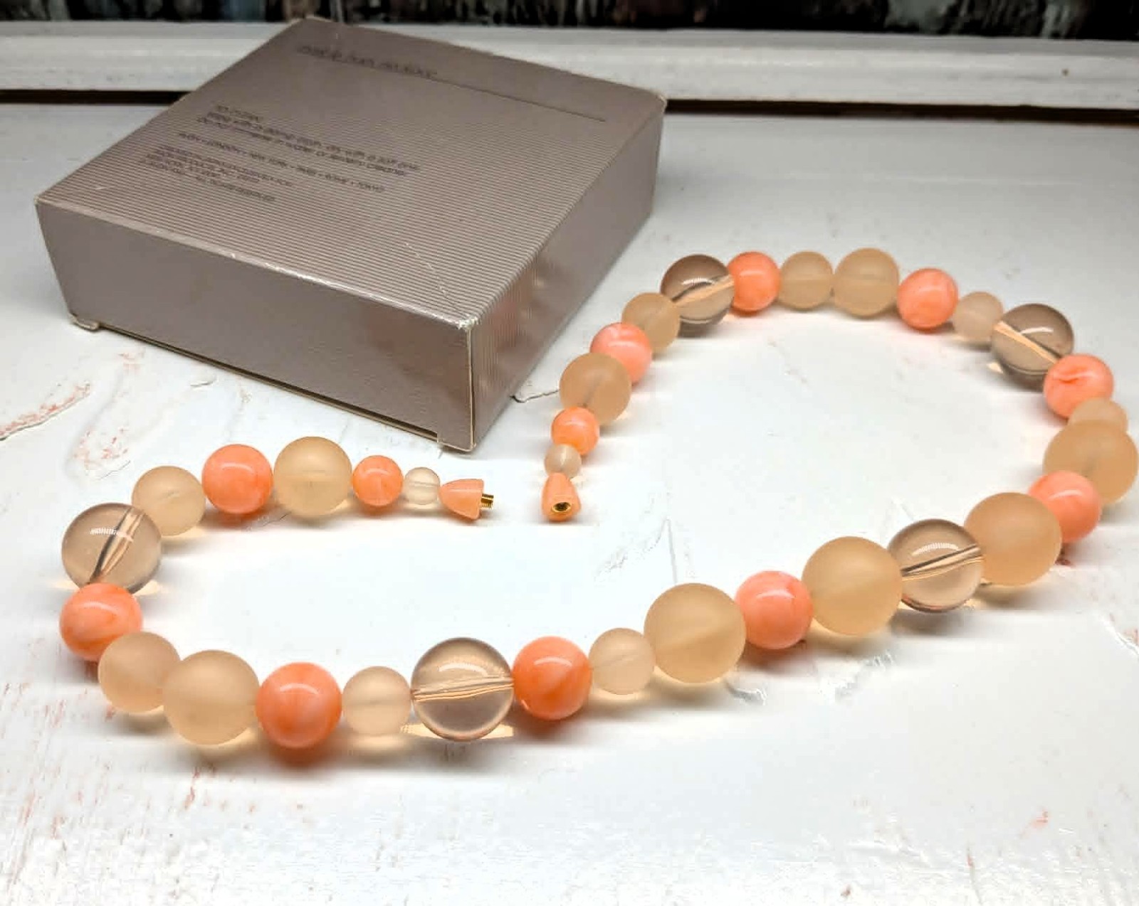 Vintage Avon 1986 Marble Hues Soft Coral Beaded Necklace 20 inch Costume Jewelry