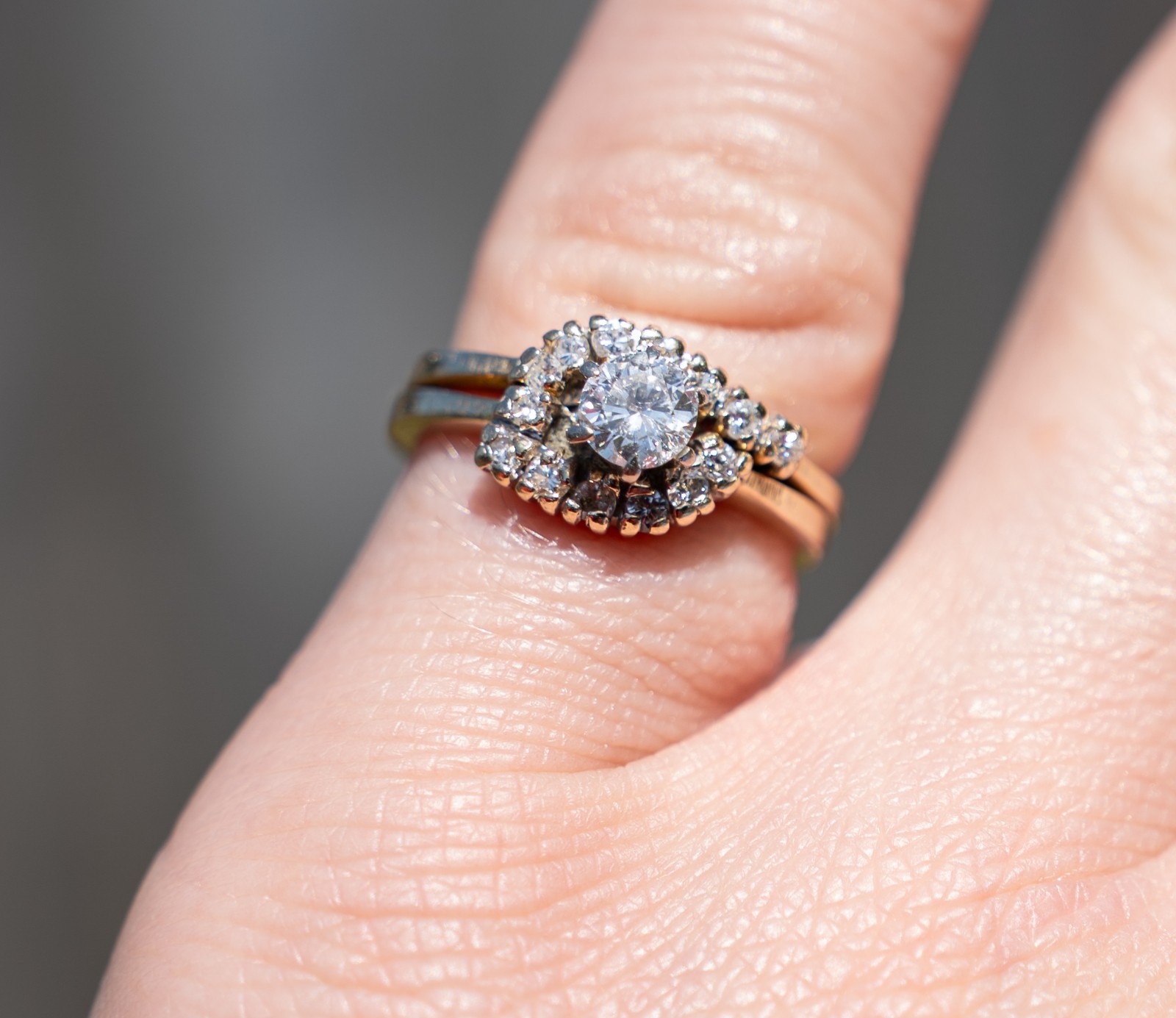 Vintage Old European Cut (OEC) 14K Gold Diamond Cluster Ring Wrap size 6-6.5