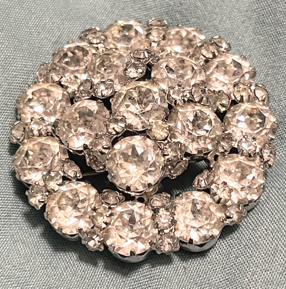 Vintage Joseph Wiesner Silver Tone Chrystal Clear Rhinestone Brooch