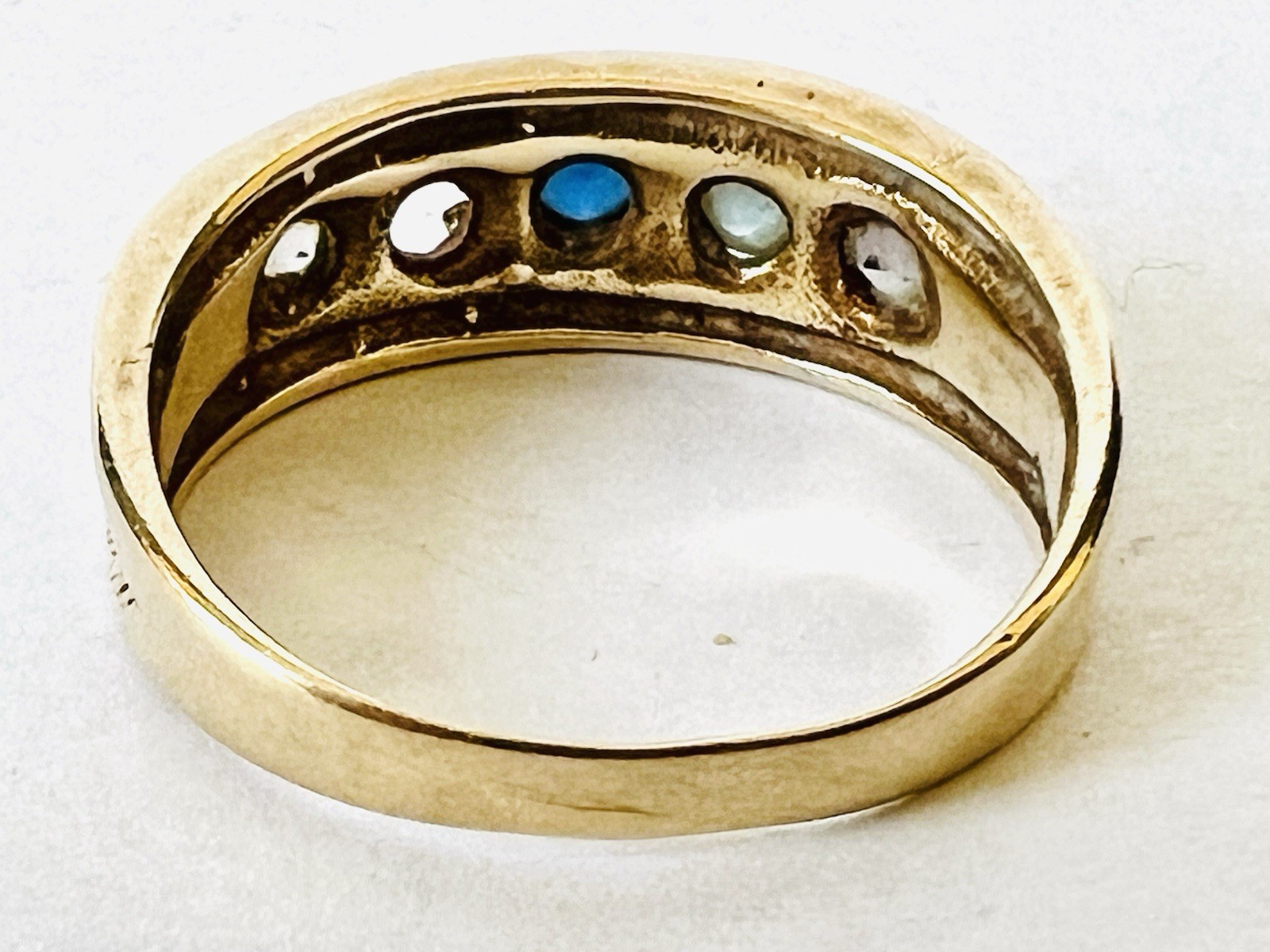 Vintage 14k Yellow Gold 5 Gem Stone 1 Missing MOTHERS Band Ring 3.6 Grams Sz 8