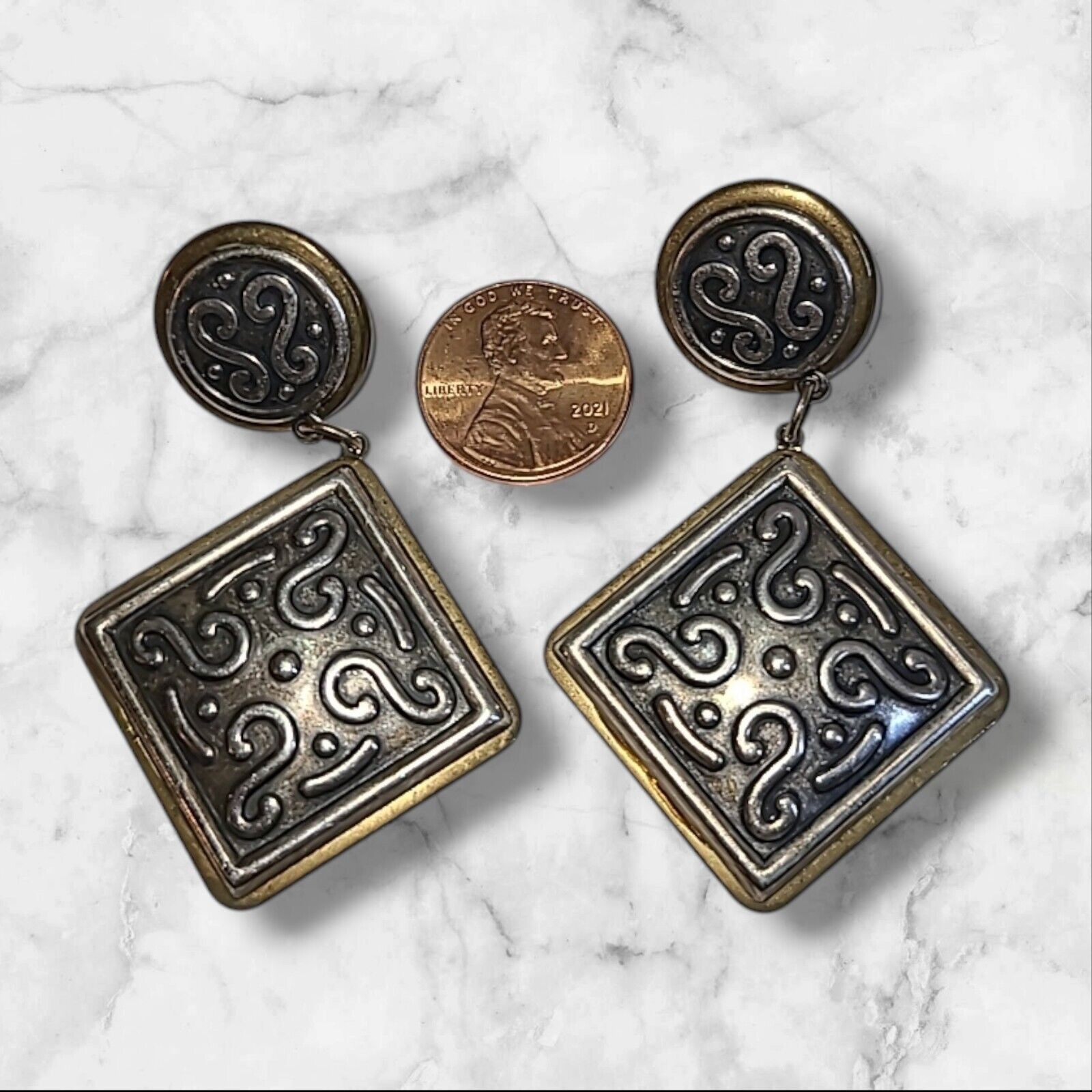 Vintage ’80s Mixed Metal Do Not Enter Dangle Earrings Pierced