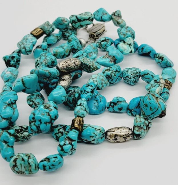 Coldwater Creek Faux Turquoise Stone Nugget Necklace Vintage 35 in