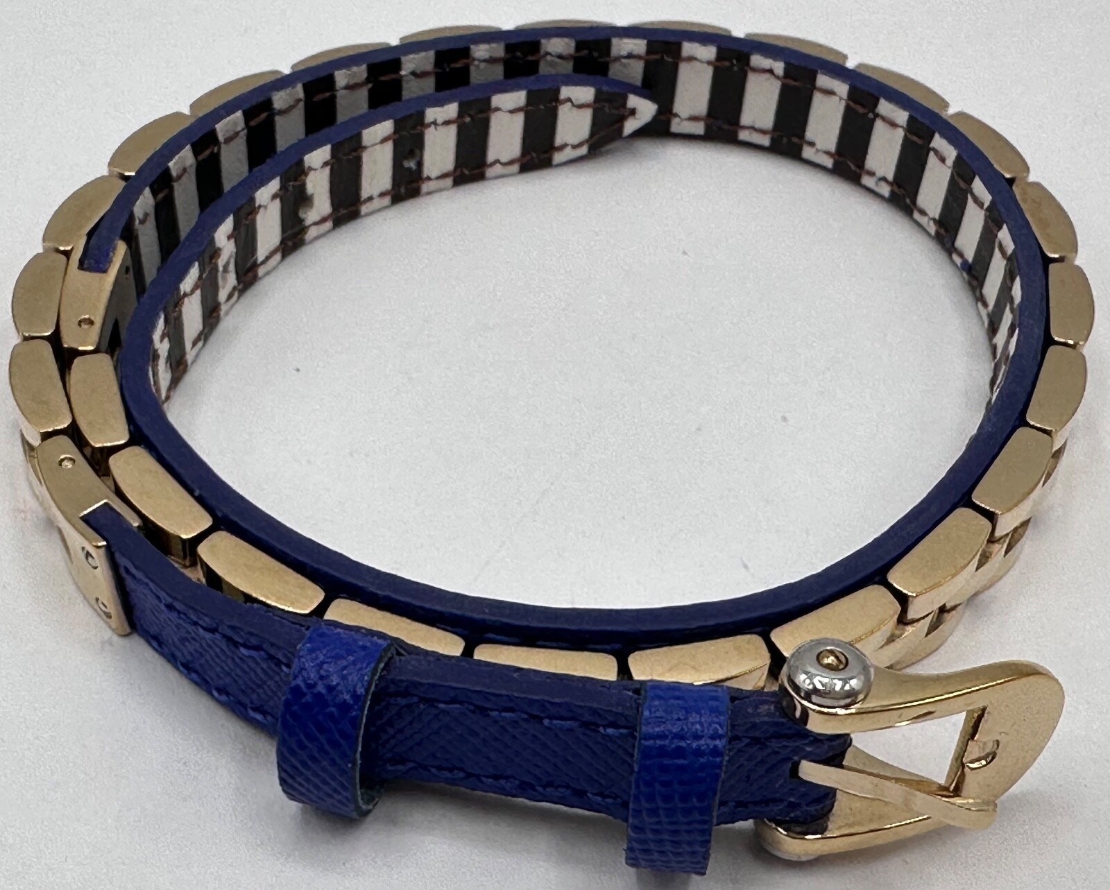 HENRI BENDEL SIGNED GOLD PLATED BUCKLE LEATHER NECKLACE BRACELET SAMPLE BELT 22″