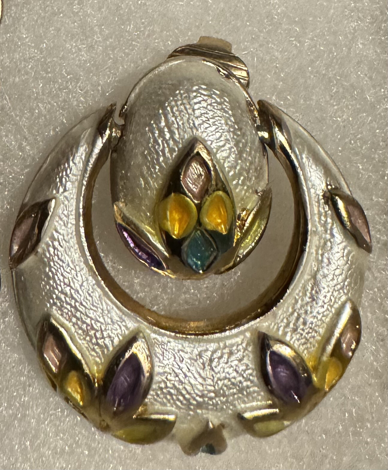 Rare Vintage Signed Hobé Enamel Brooch & Earrings Set w/ Chain Fringe