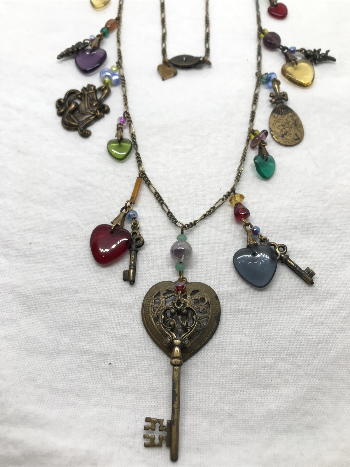 Vintage Glass Works Studio Brass & Glass Charms in Multi Colors Necklace 10