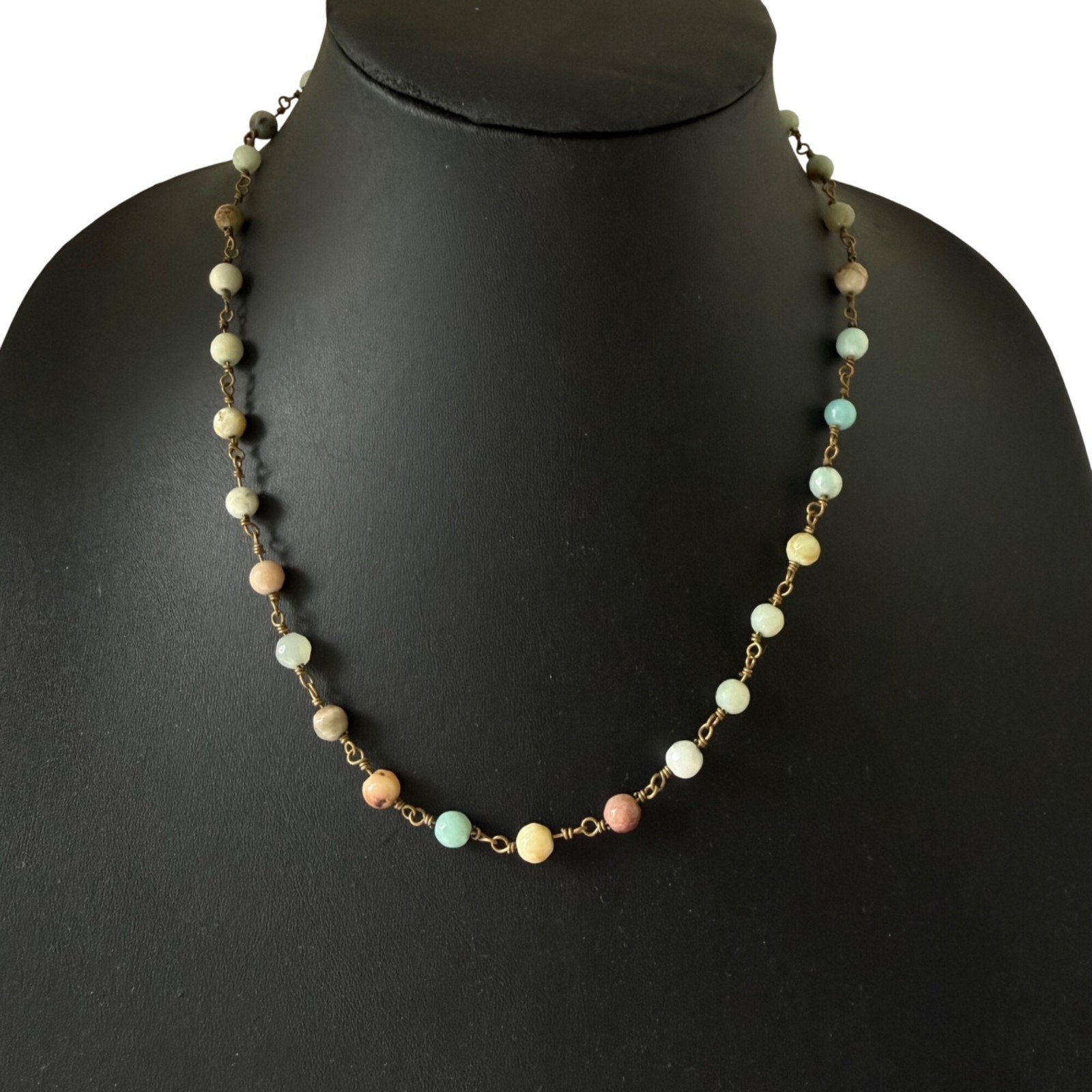 Necklace Multi-Color Pastel Beaded Hand Wired Bohemian Gold Tone 19 inches