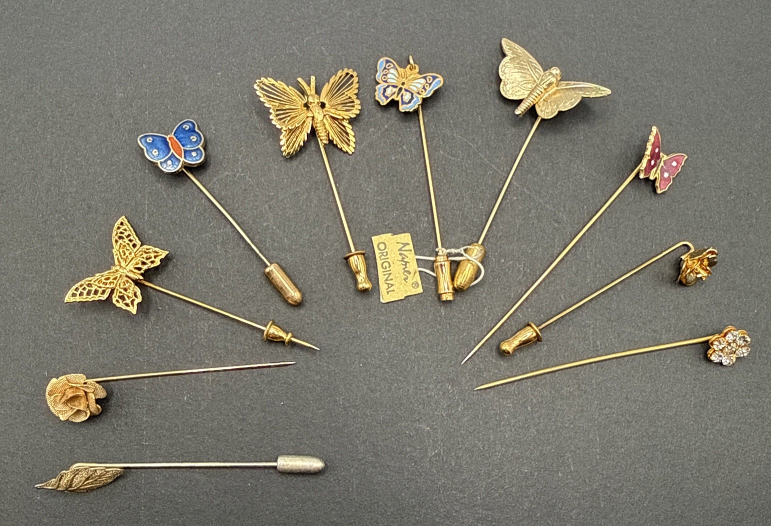 Lot Of Gold Tone Stick Pins – Butterflies Flower Garden Cloisonné One Monet B7
