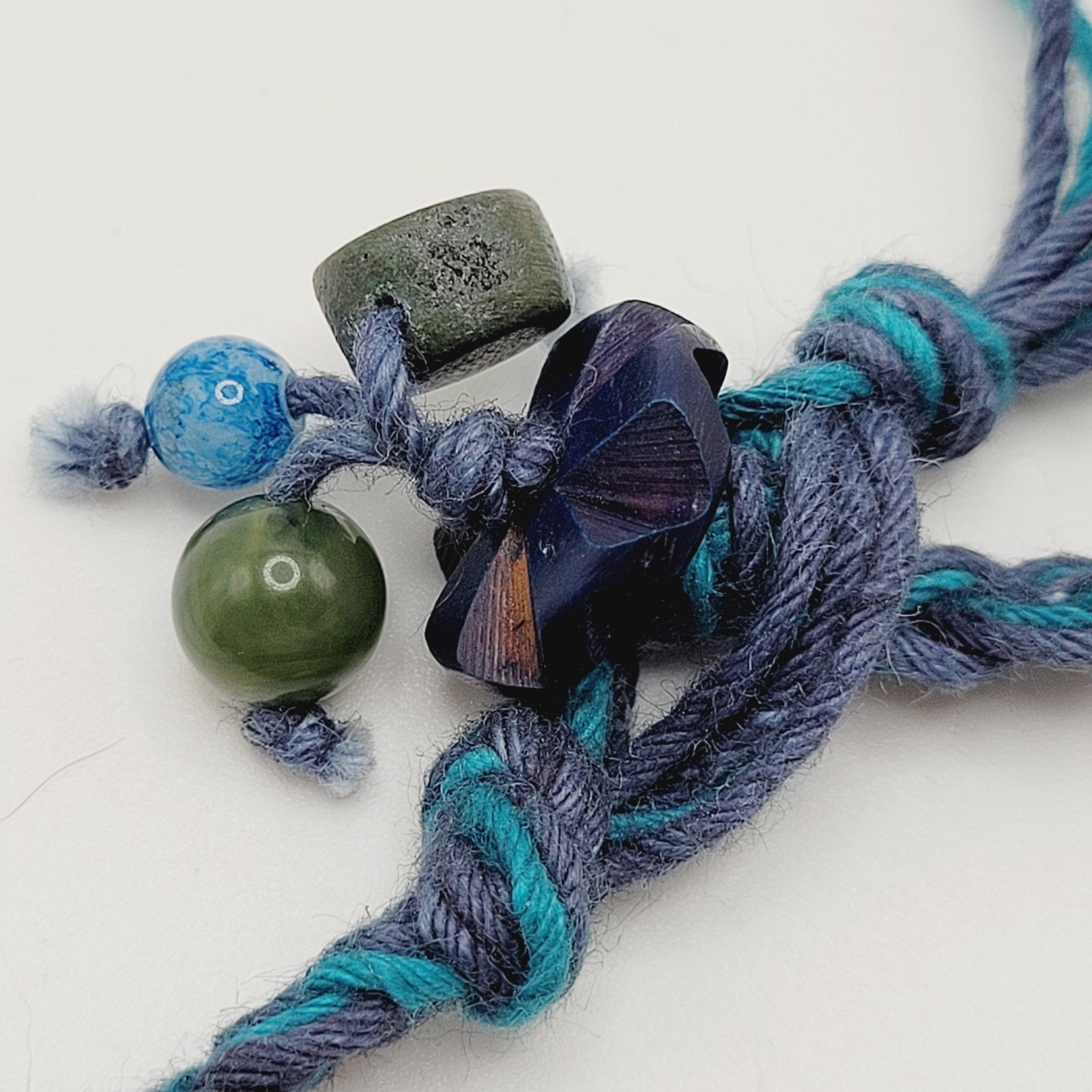 Eclectic Artsy Artisan Braided Cotton Mixed Material Beaded Vintage Necklace