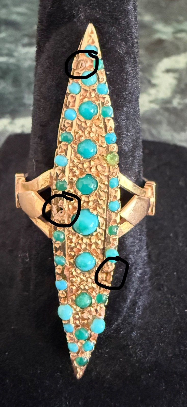 Antique Victorian 18K Gold (5.96gm) and Blue Stone Navette Ring Size 7-3/4
