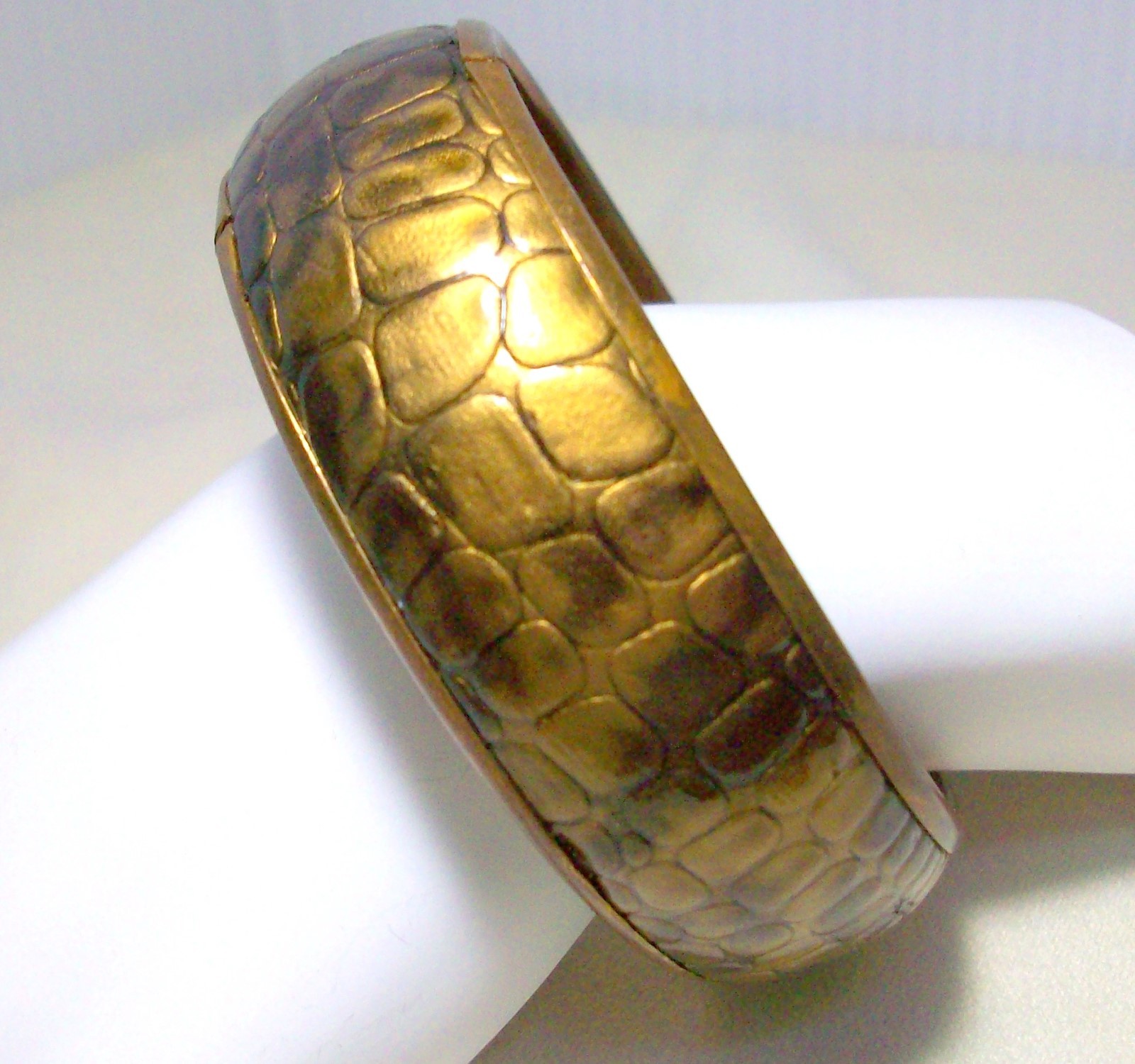 Brown Faux Alligator Leather Bracelet Bangle Animal Textured Boho Safari Chic 8″