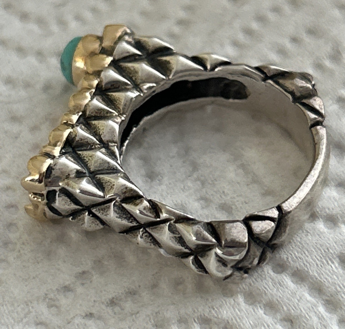 Vtg Dian Malouf Ring:Hallmarked DLM 14K Gold 925 Sterling Turquois Ring:Sz 10