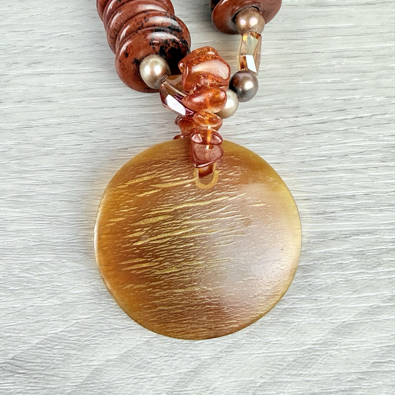 Vintage 14K Gold Filled Baltic Amber Pearl Chunky Chain Link Pendant Necklace