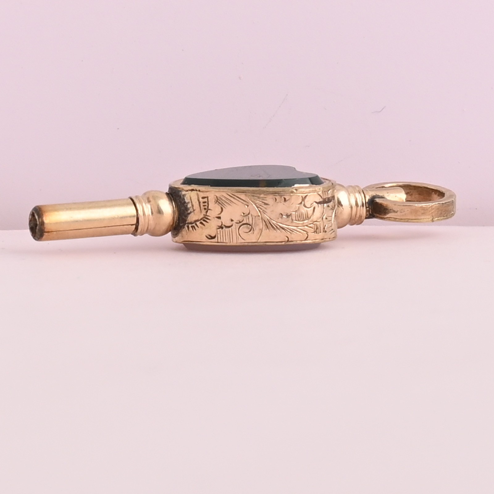 Antique Victorian Bloodstone Chalcedony HEART Key Fob Gold Filled Charm Pendant