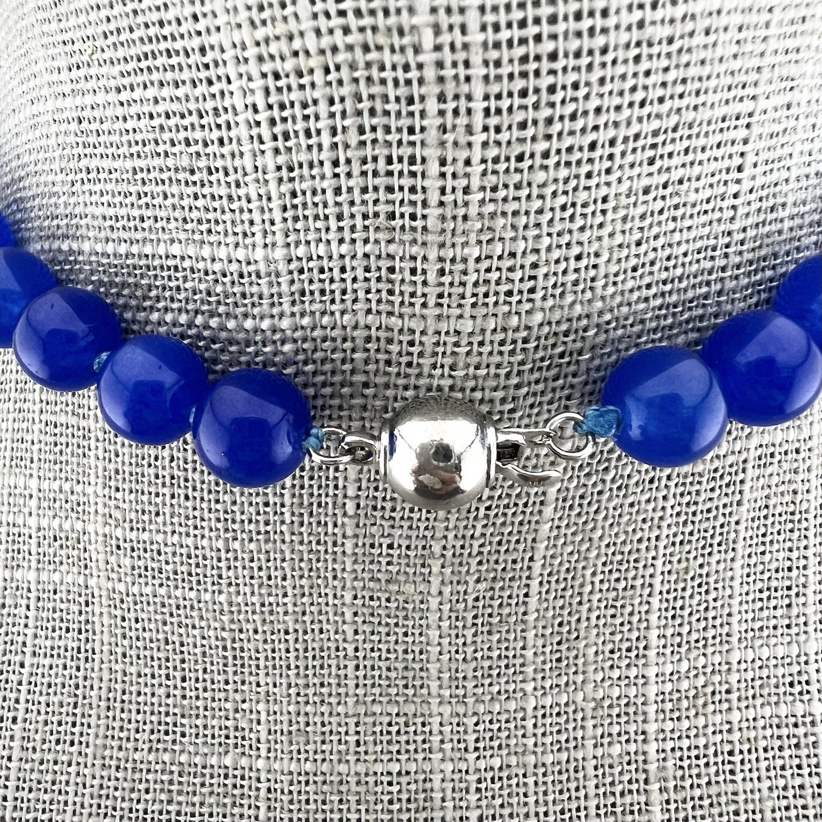 Vintage Beaded Necklace Blue Gemstone Hand Knotted 32”