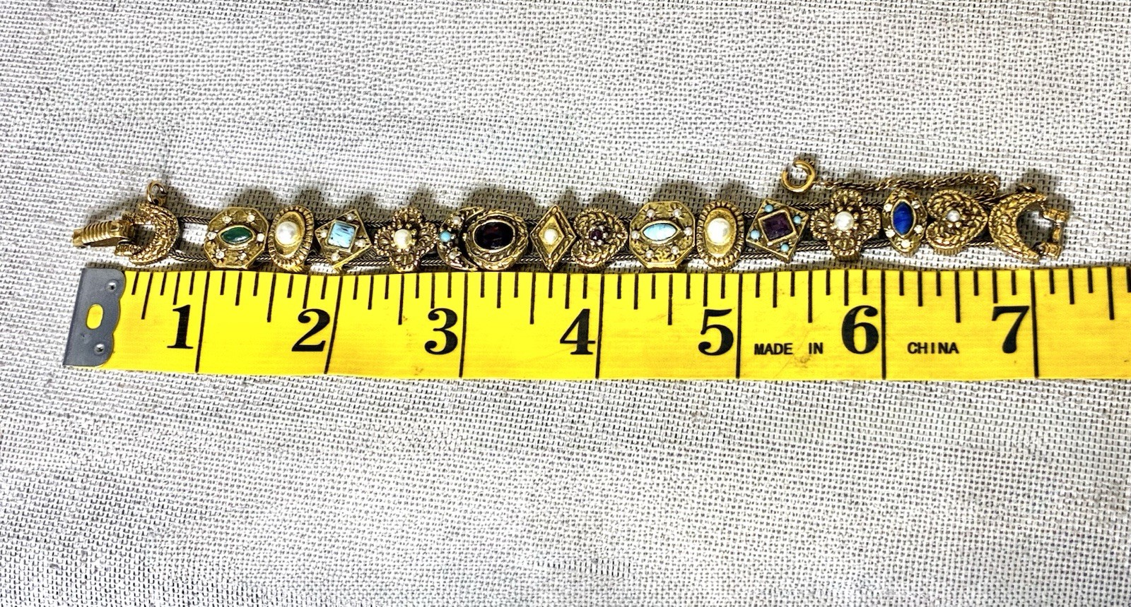 Vintage Victorian Revival Gold Tone Slide/Charm Bracelet, Attributed To Goldette