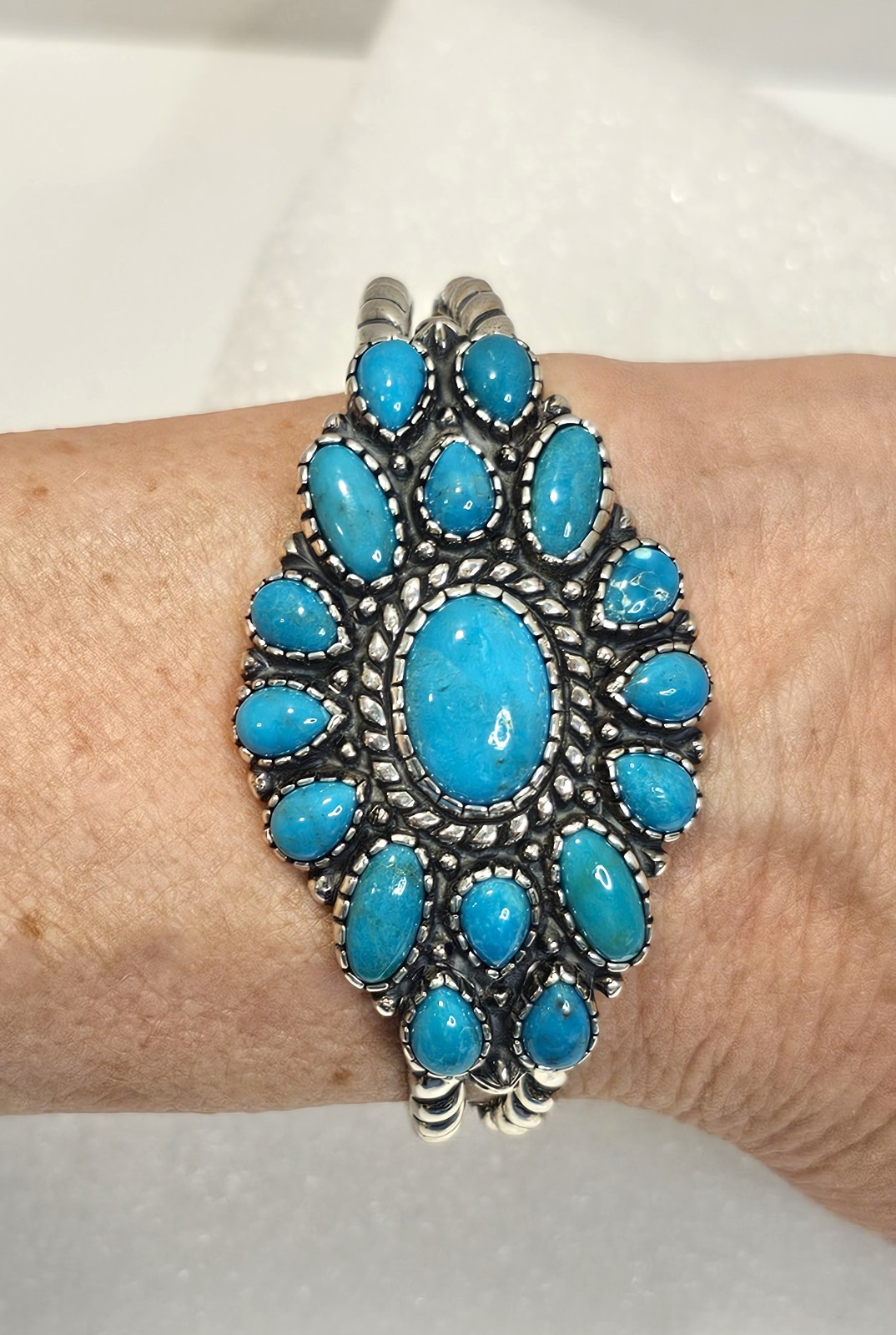 Carolyn Pollack sterling silver turquoise cluster cuff bracelet Relios signed