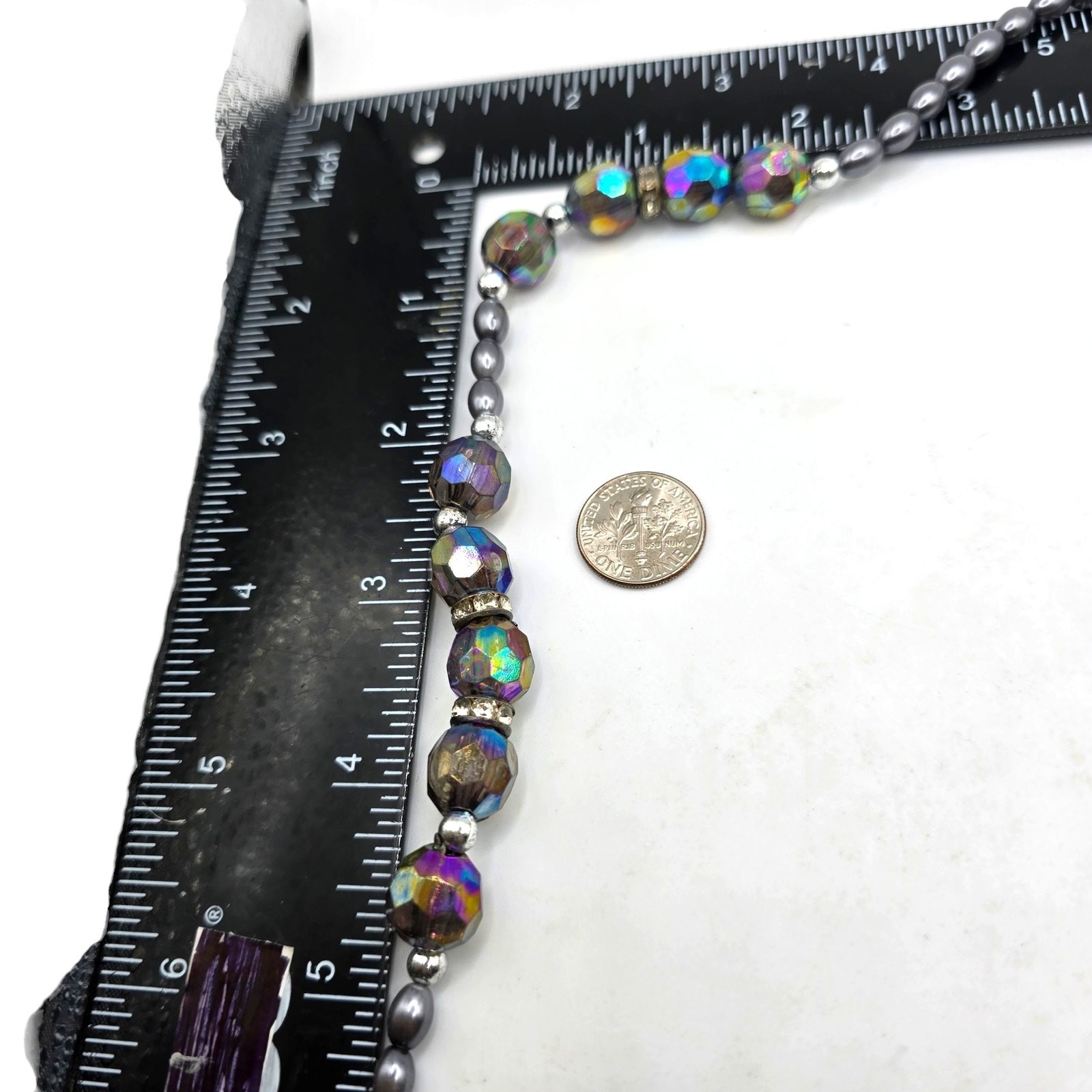 Necklace Beaded Acrylic Faceted Aurora Borealis Iridescent 18″ SKU2343