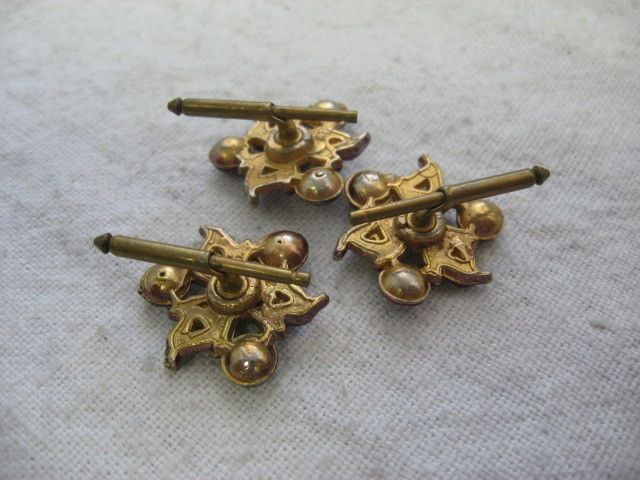 Vintage Set of 3 Purple Rhinestone Flower Shirt Studs Dress Pins Enamel Finish