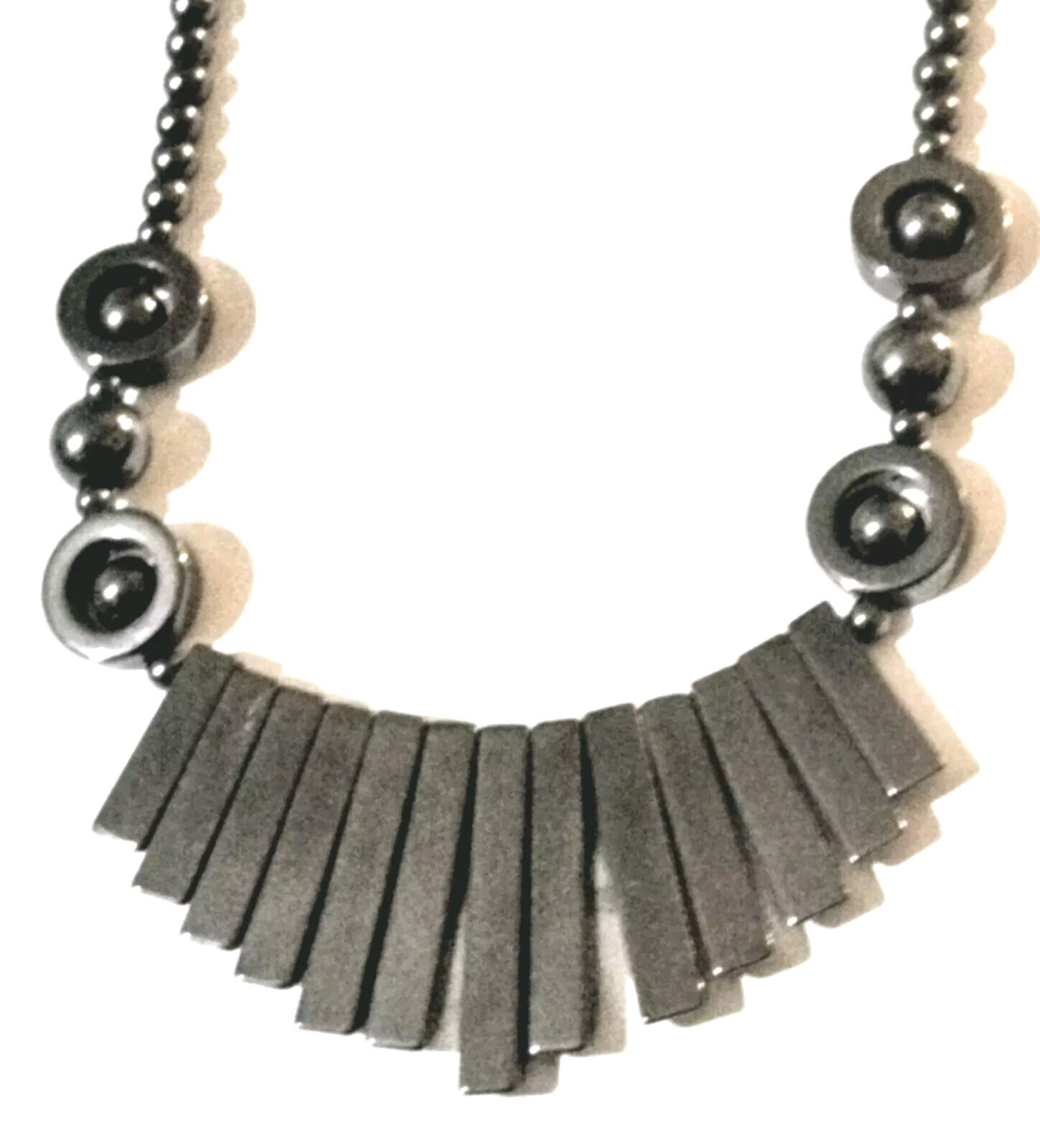 Vintage Estate Hematite Art Deco Beaded Necklace, Greyish Black, Screw Clasp