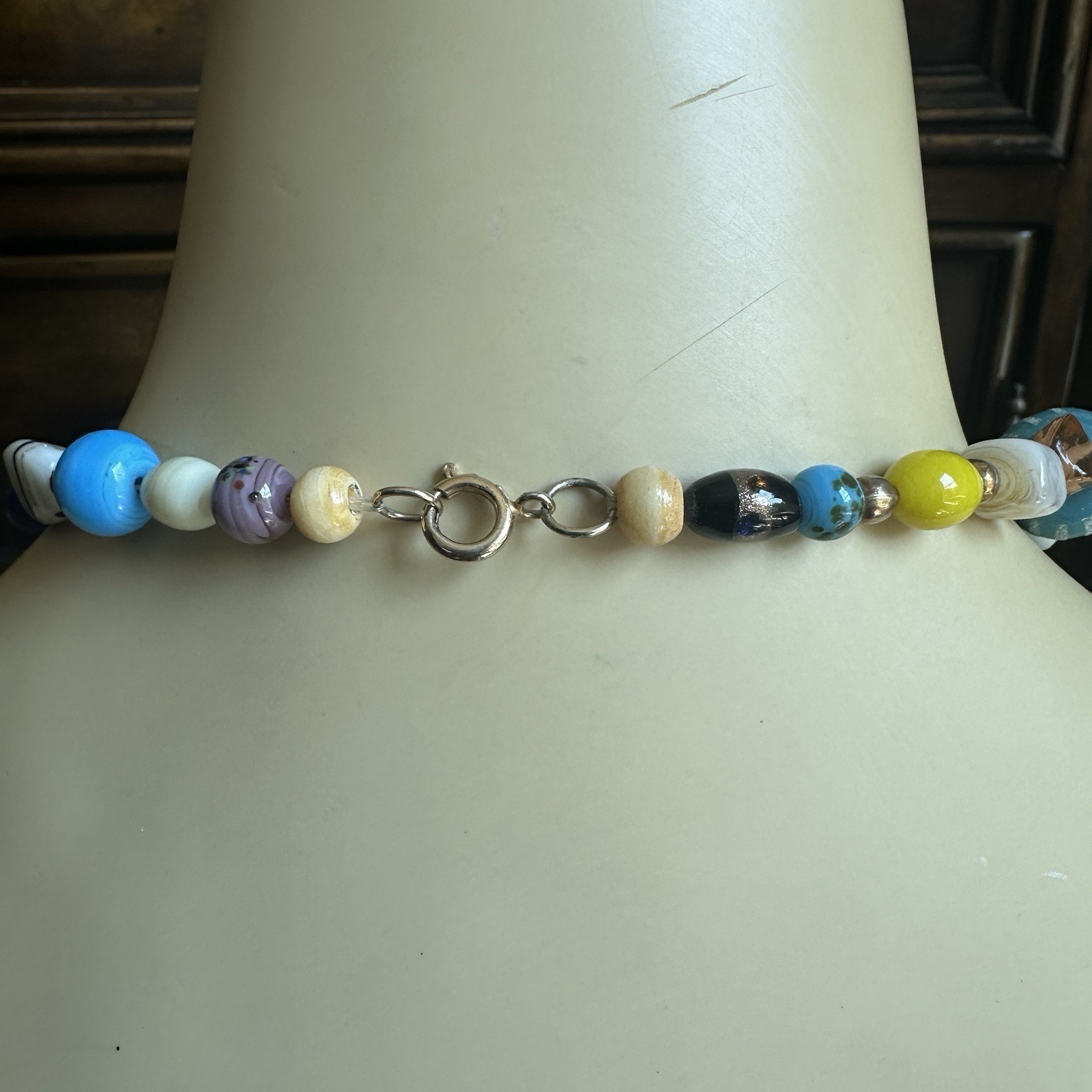 VTG Beaded Necklace 22 Inch Artisan Lamp Art Glass Multicolor Freeform Hippie