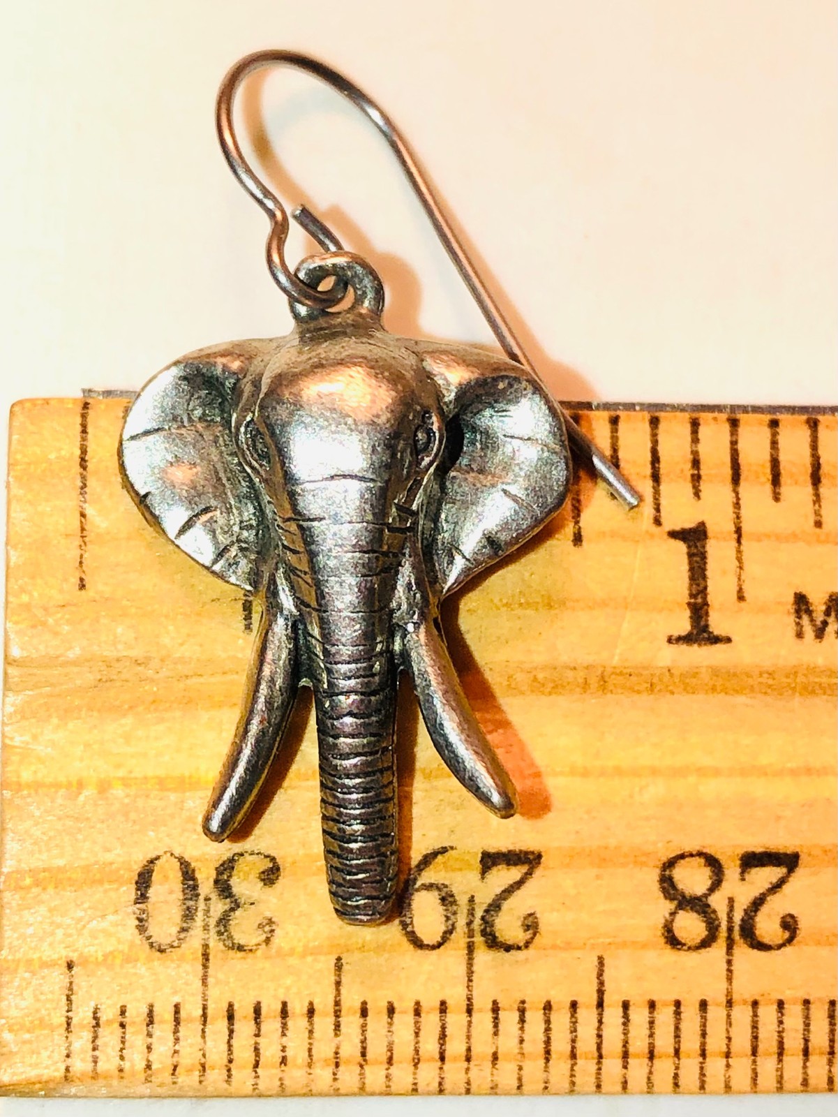 Silver Elephant Earrings Pewter Safari Drop Dangle Jim Clift GOP 80s Vintage