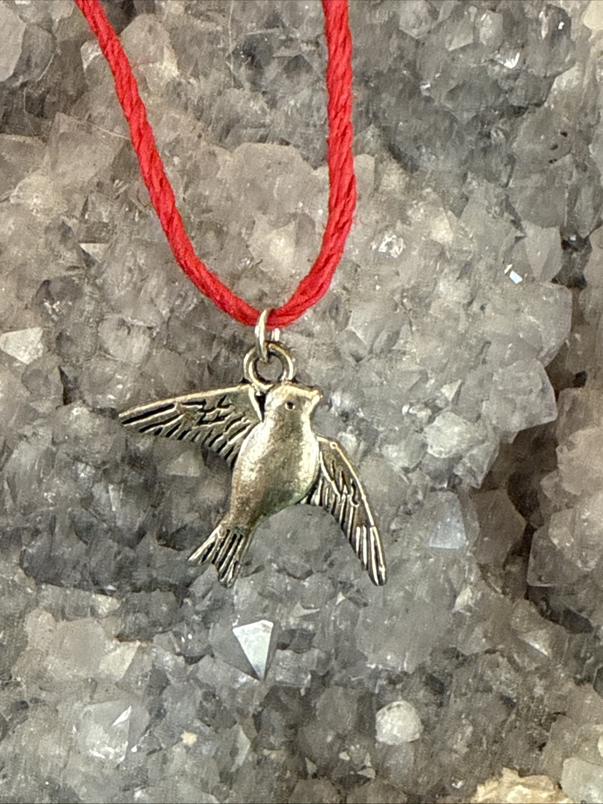 BIRD CHARM Dainty Necklace Hemp Cord Boho FESTIVAL Peace Tibetan Silver Tone