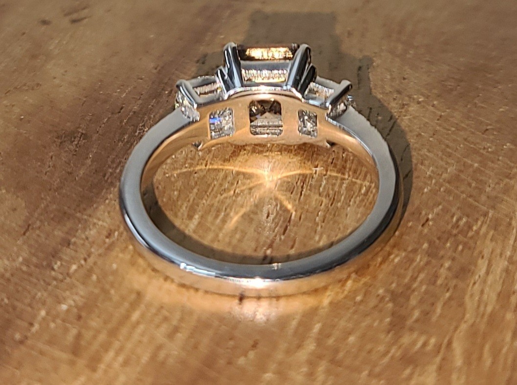 14k White Gold Vintage Engagement Ring 2.06ct. Champagne Diamond Asscher Cut