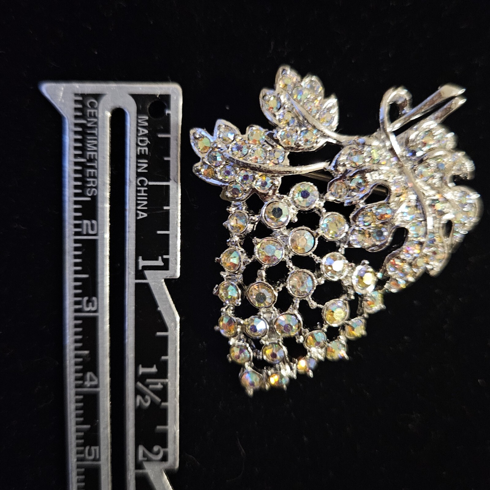 Vtg AB Aurora Borealis Bunch of Grapes Brooch Extreme Sparkle!