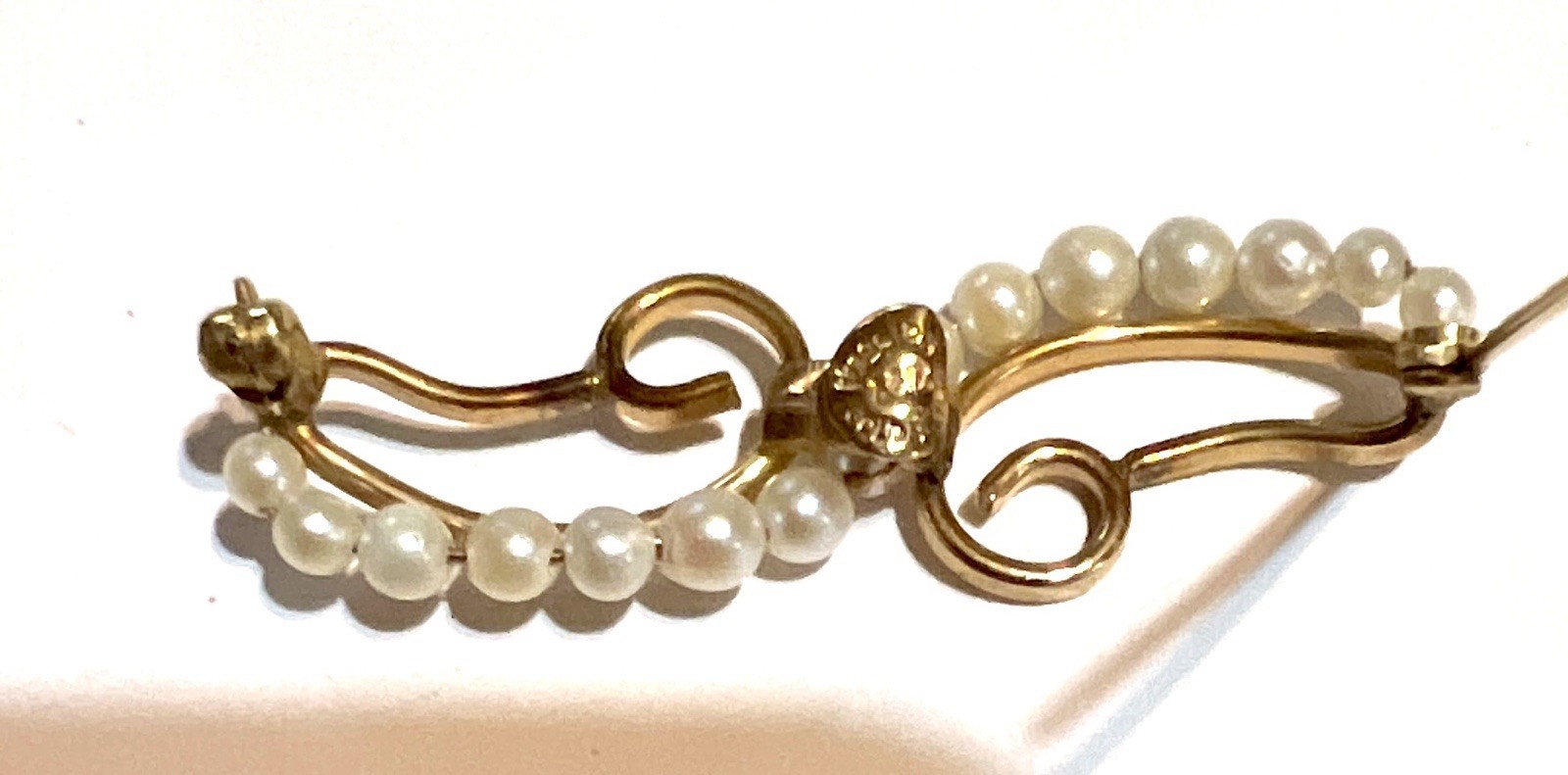 Vintage Seed Pearl Gold Filled Swirl Brooch Seed Pearl Enamel Mikimoto Style