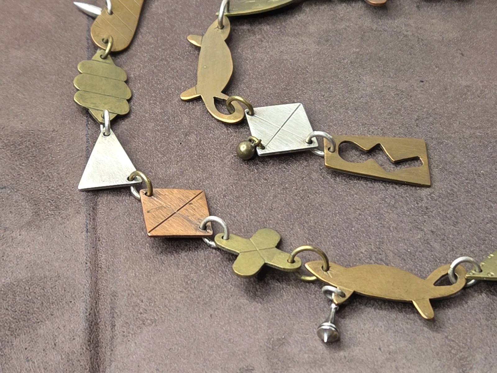VINTAGE THOMAS MANN TECHNO ROMANTIC MIXED METALS NECKLACE STERLING BRONZE