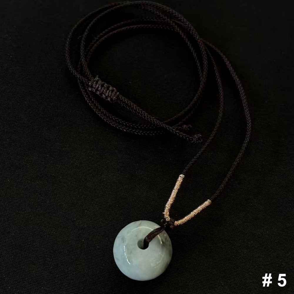 Natural Burmese Jade Jadeite Bead Pendant, Braided Rope 23inch adjustable