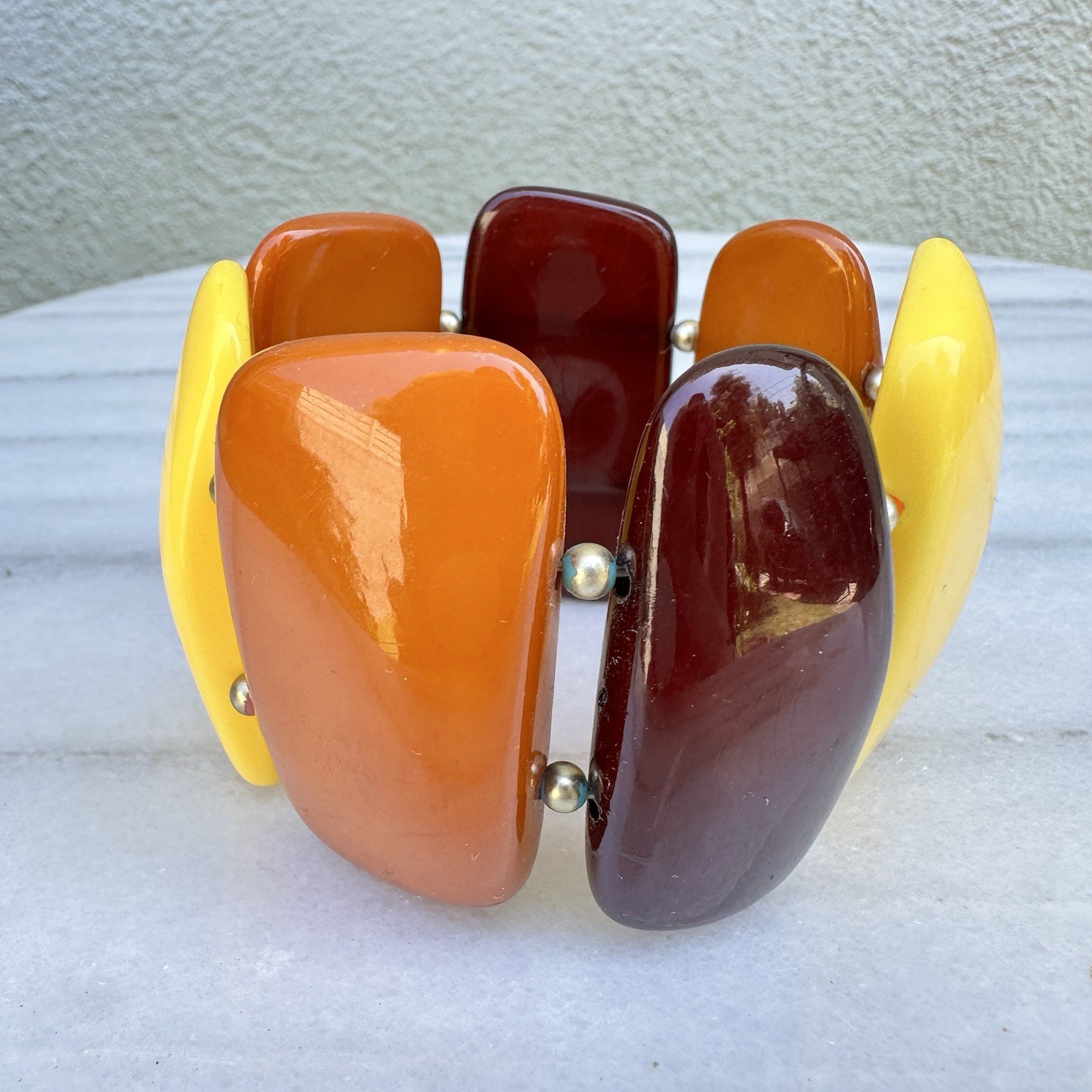 Butterscotch Resin Bracelet Amber Lucite Stretch Chunky Retro Mod 70s 60s Vtg