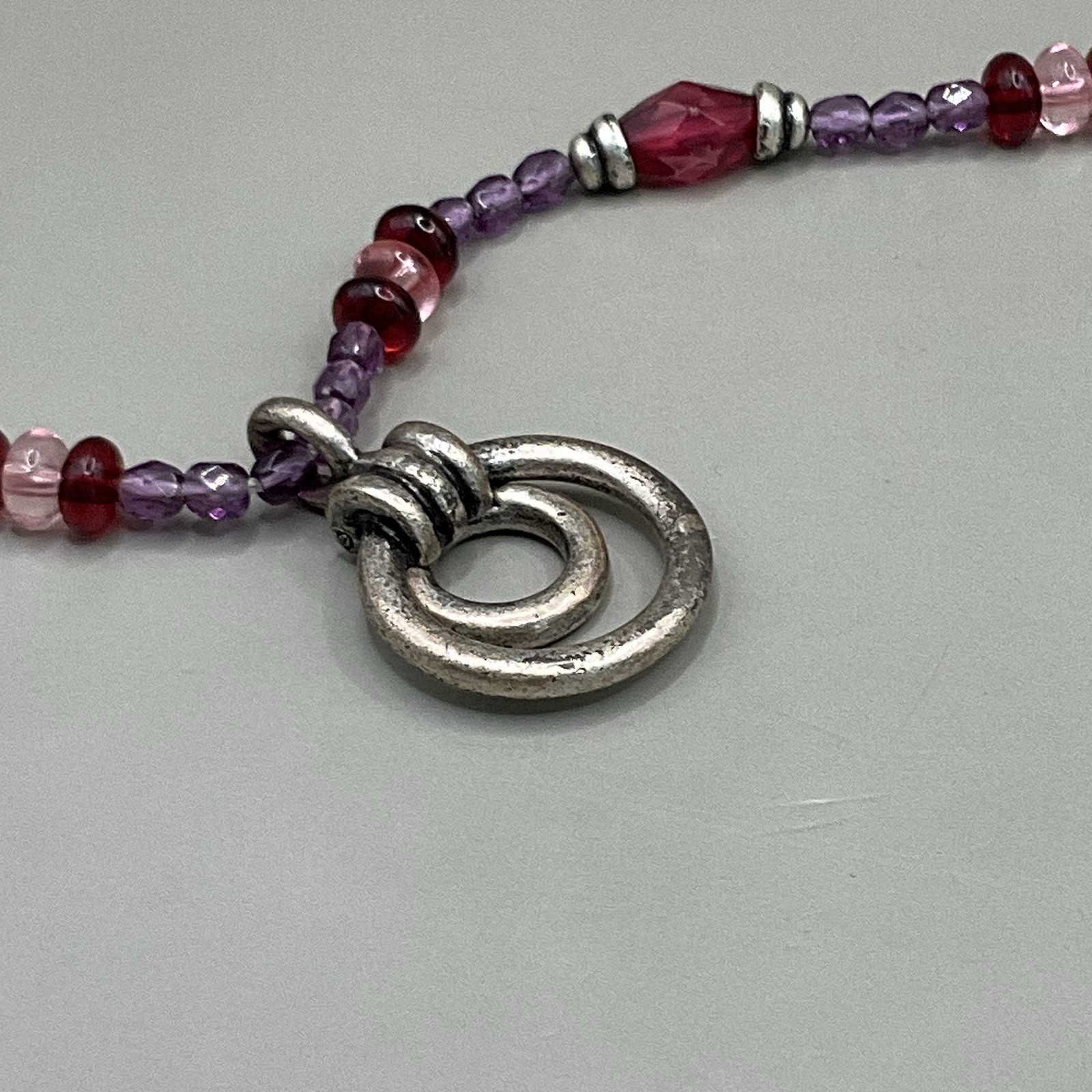 Corinne McCormack Women’s Necklace Silver Tone Metal Purple Pink Red Beaded