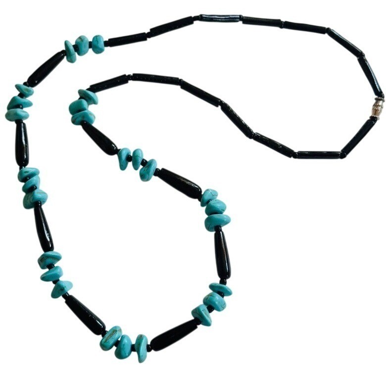 Black Coral VTG Necklace turquoise Beads Collar Natural Hawaii Souvenir 20″