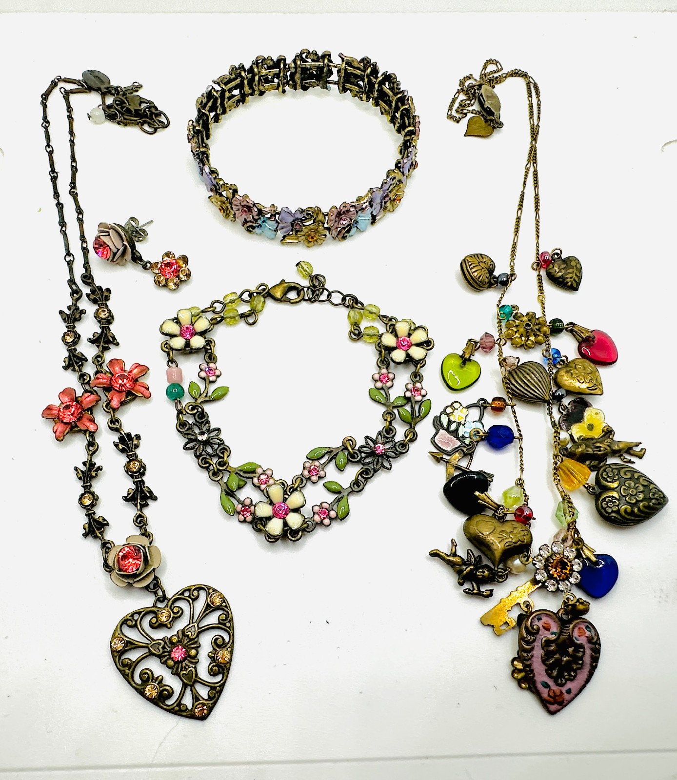 Lot Superb Vtg Glass Works Studio Heart Necklace + Belladonna + Avon Bracelet +