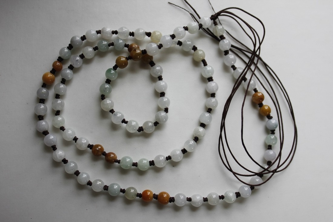 Hand Knotted String JADE Beads Necklace Thread Charm Pendant Jewelry Making #113